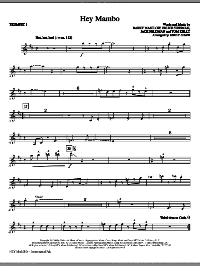 Hey Mambo (complete set of parts) sheet music for orchestra/band by Kirby Shaw and Barry Manilow, intermediate skill level