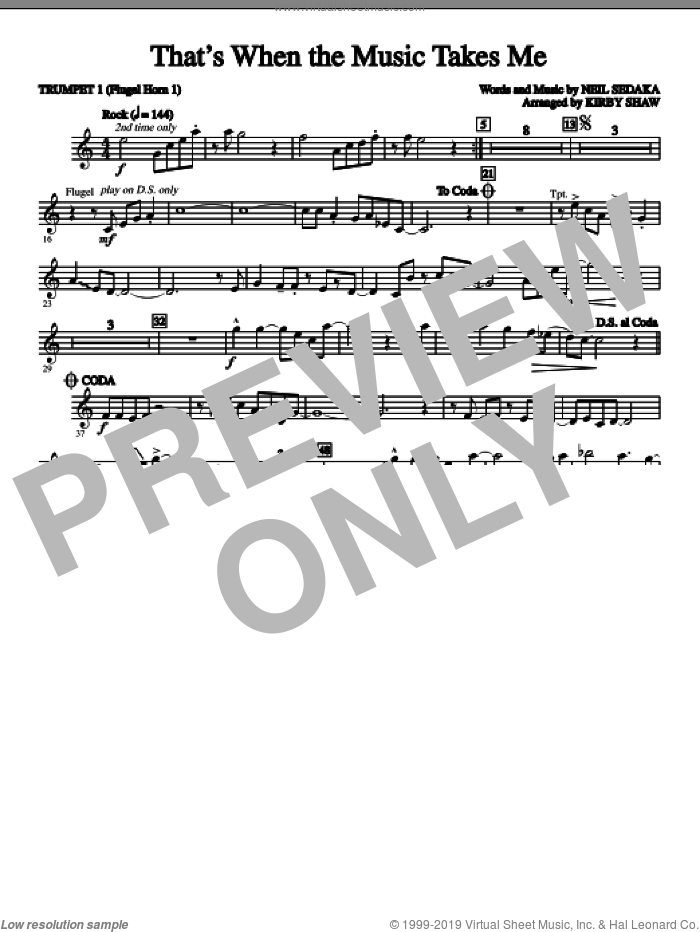 That's When The Music Takes Me (complete set of parts) sheet music for orchestra/band by Kirby Shaw and Neil Sedaka, intermediate skill level