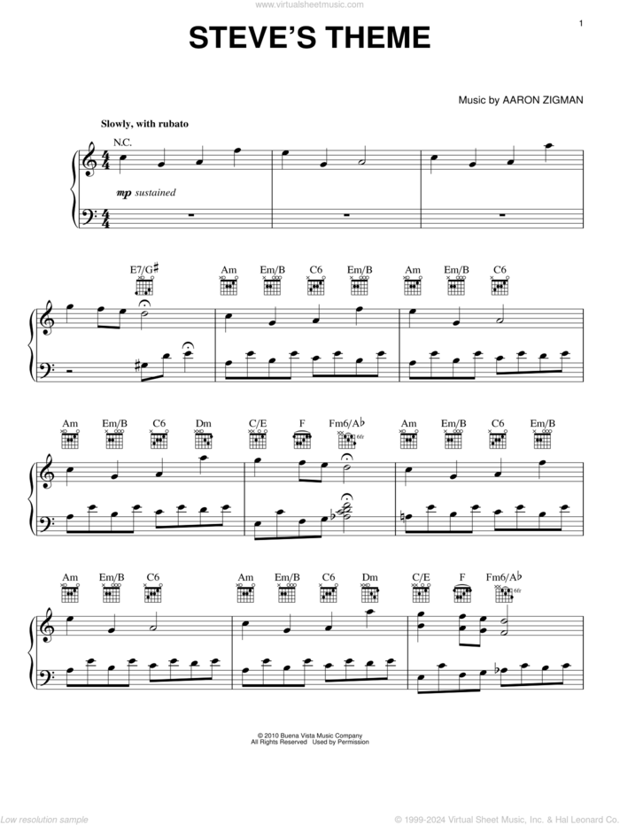 Steve's Theme (from The Last Song) sheet music for piano solo by Aaron Zigman and The Last Song (Movie), intermediate skill level