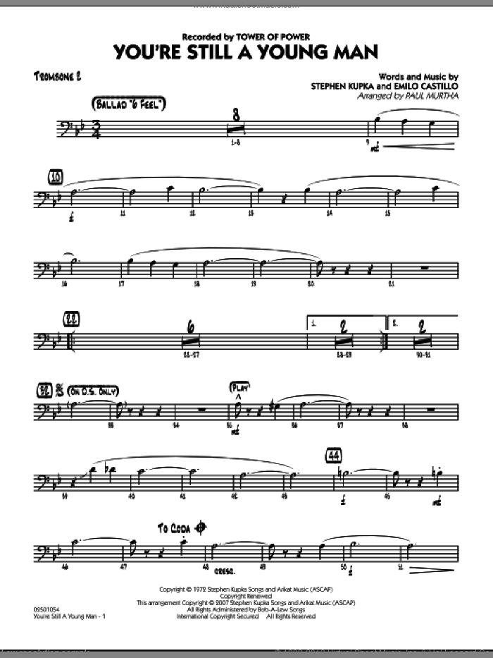 You're Still A Young Man sheet music for jazz band (trombone 2) by Paul Murtha, Emilio Castillo, Stephen Kupka and Tower Of Power, intermediate skill level