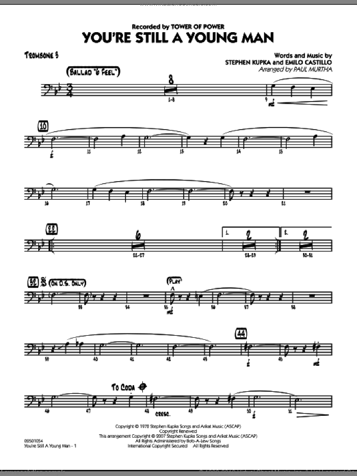 You're Still A Young Man sheet music for jazz band (trombone 3) by Emilio Castillo, Stephen Kupka, Paul Murtha and Tower Of Power, intermediate skill level
