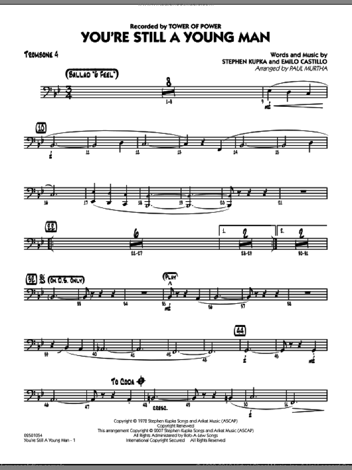 You're Still A Young Man sheet music for jazz band (trombone 4) by Paul Murtha, Emilio Castillo, Stephen Kupka and Tower Of Power, intermediate skill level