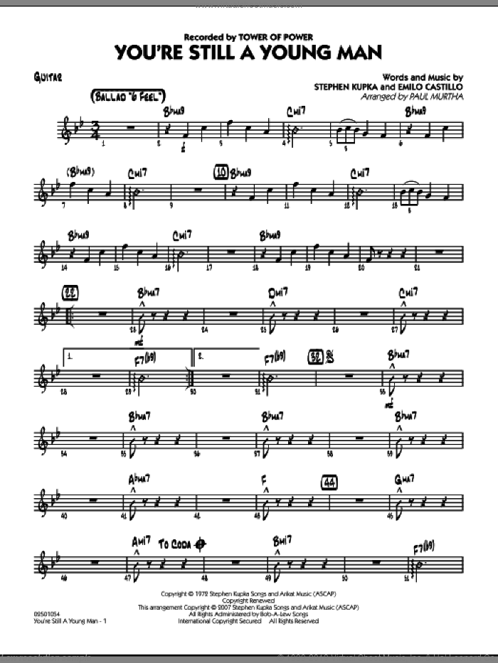 You're Still A Young Man sheet music for jazz band (guitar) by Paul Murtha, Emilio Castillo, Stephen Kupka and Tower Of Power, intermediate skill level