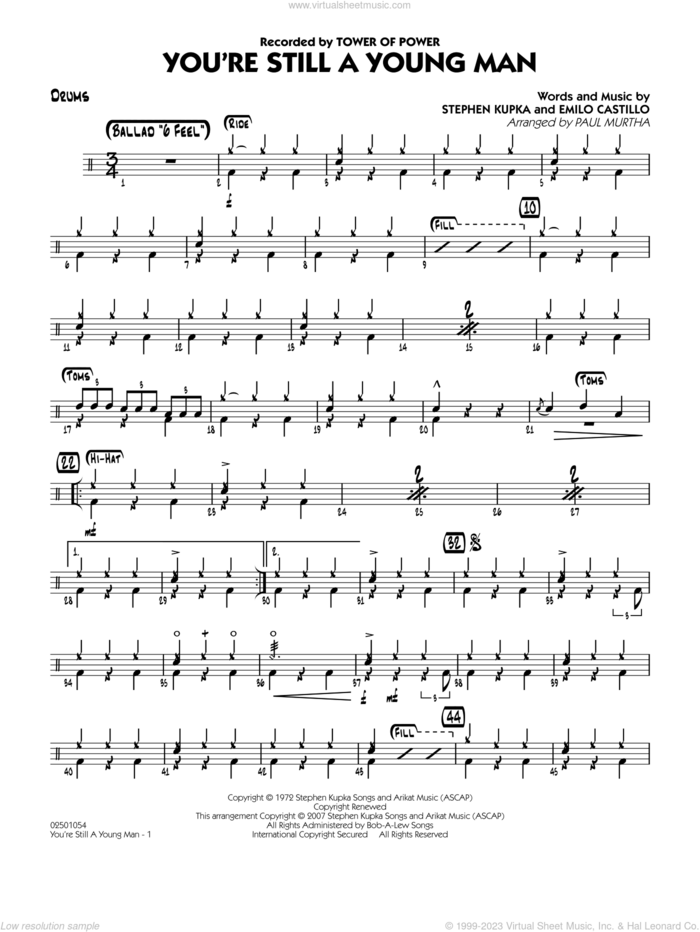You're Still A Young Man sheet music for jazz band (drums) by Paul Murtha, Emilio Castillo, Stephen Kupka and Tower Of Power, intermediate skill level