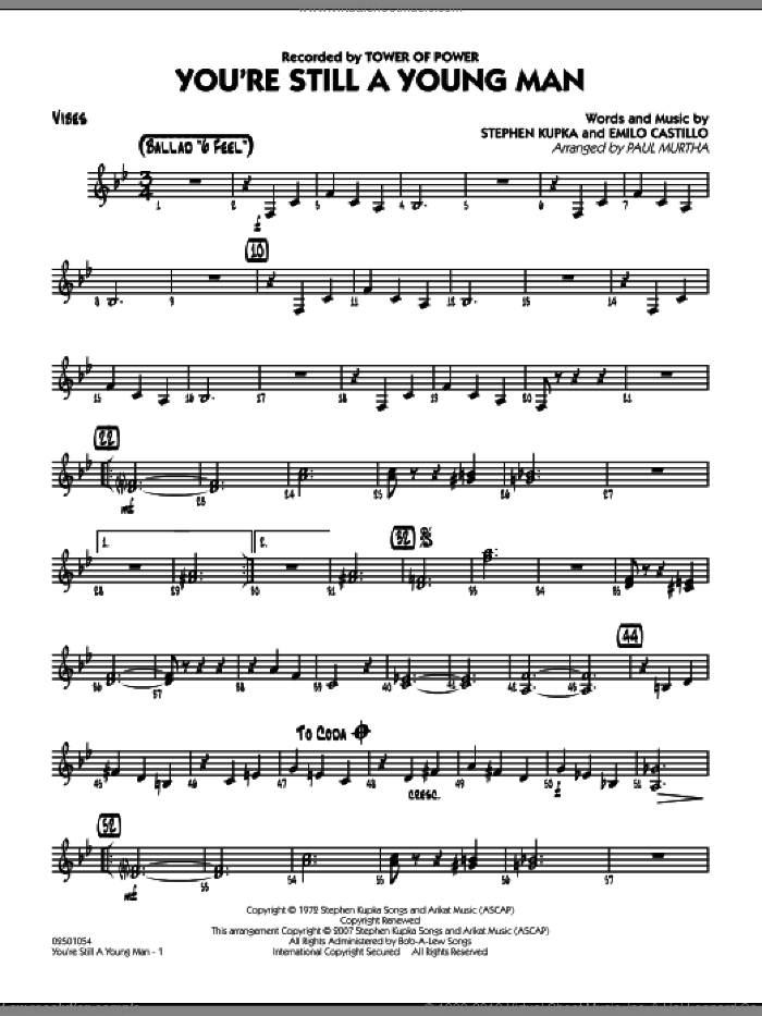 You're Still A Young Man sheet music for jazz band (vibes) by Paul Murtha, Emilio Castillo, Stephen Kupka and Tower Of Power, intermediate skill level