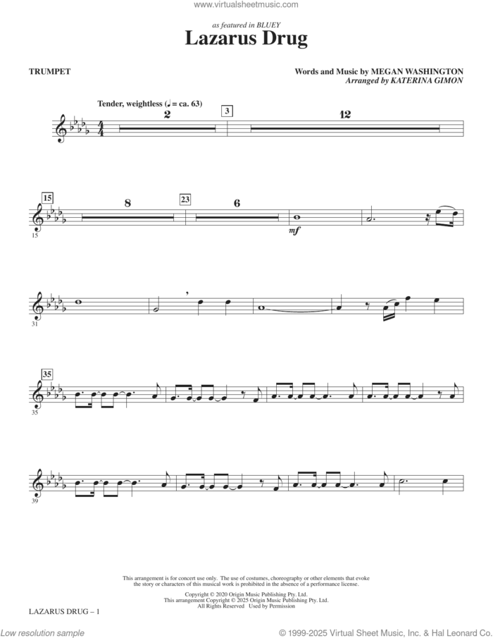 Lazarus Drug (from Bluey) (arr. Katerina Gimon) (complete set of parts) sheet music for orchestra/band by Katerina Gimon, Meg Washington and Megan Washington, intermediate skill level