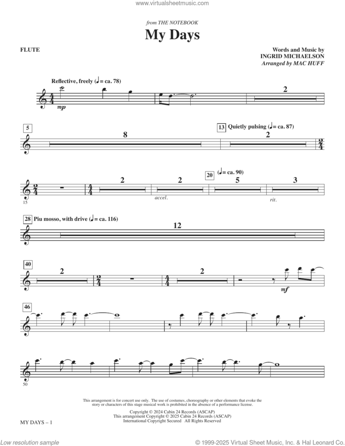 My Days (from The Notebook) (arr. Mac Huff) (complete set of parts) sheet music for orchestra/band by Mac Huff and Ingrid Michaelson, intermediate skill level