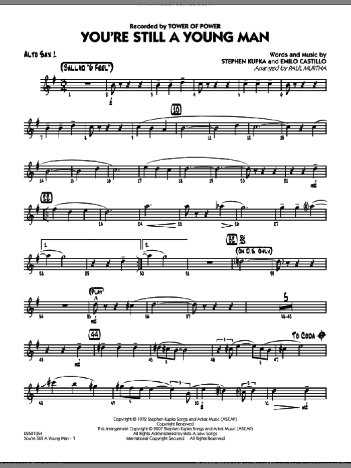 You're Still A Young Man sheet music for jazz band (alto sax 1) by Paul Murtha, Emilio Castillo, Stephen Kupka and Tower Of Power, intermediate skill level