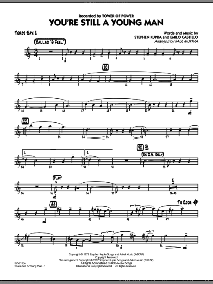You're Still A Young Man sheet music for jazz band (tenor sax 2) by Paul Murtha, Emilio Castillo, Stephen Kupka and Tower Of Power, intermediate skill level