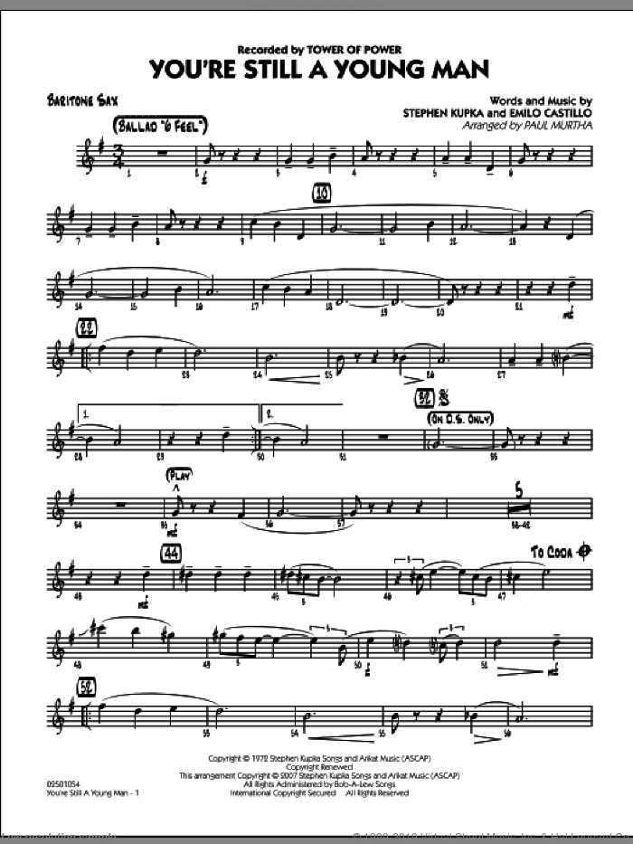 You're Still A Young Man sheet music for jazz band (baritone sax) by Paul Murtha, Emilio Castillo, Stephen Kupka and Tower Of Power, intermediate skill level