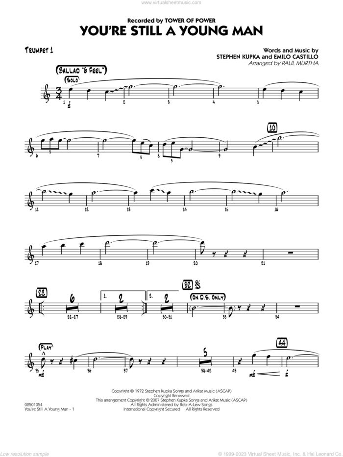 You're Still A Young Man sheet music for jazz band (trumpet 1) by Paul Murtha, Emilio Castillo, Stephen Kupka and Tower Of Power, intermediate skill level