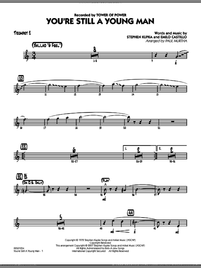 You're Still A Young Man sheet music for jazz band (trumpet 2) by Paul Murtha, Emilio Castillo, Stephen Kupka and Tower Of Power, intermediate skill level