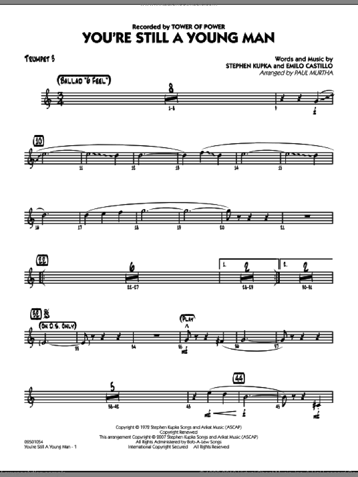 You're Still A Young Man sheet music for jazz band (trumpet 3) by Paul Murtha, Emilio Castillo, Stephen Kupka and Tower Of Power, intermediate skill level