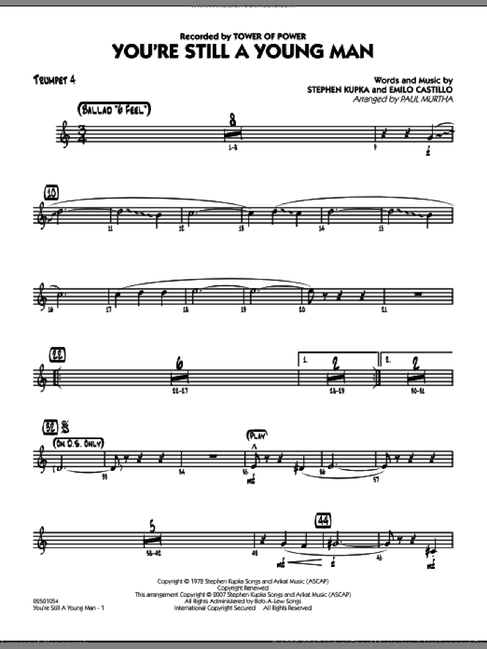 You're Still A Young Man sheet music for jazz band (trumpet 4) by Paul Murtha, Emilio Castillo, Stephen Kupka and Tower Of Power, intermediate skill level