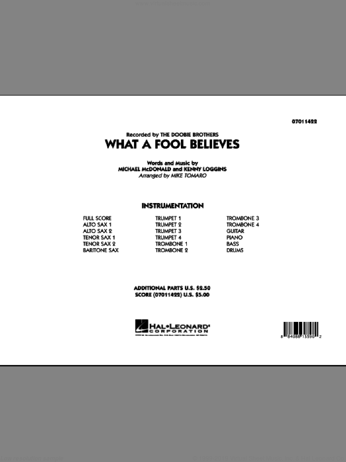 What A Fool Believes (COMPLETE) sheet music for jazz band by Michael McDonald, Kenny Loggins, Mike Tomaro and The Doobie Brothers, intermediate skill level