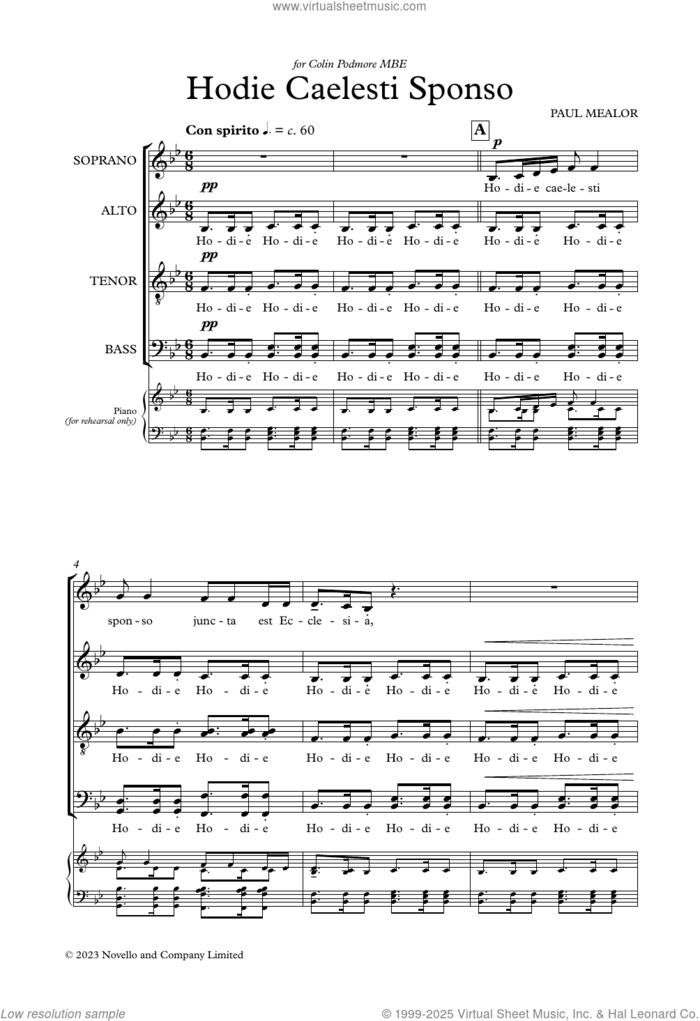 Hodie Caelesti Sponso sheet music for choir (SATB: soprano, alto, tenor, bass) by Paul Mealor, classical score, intermediate skill level