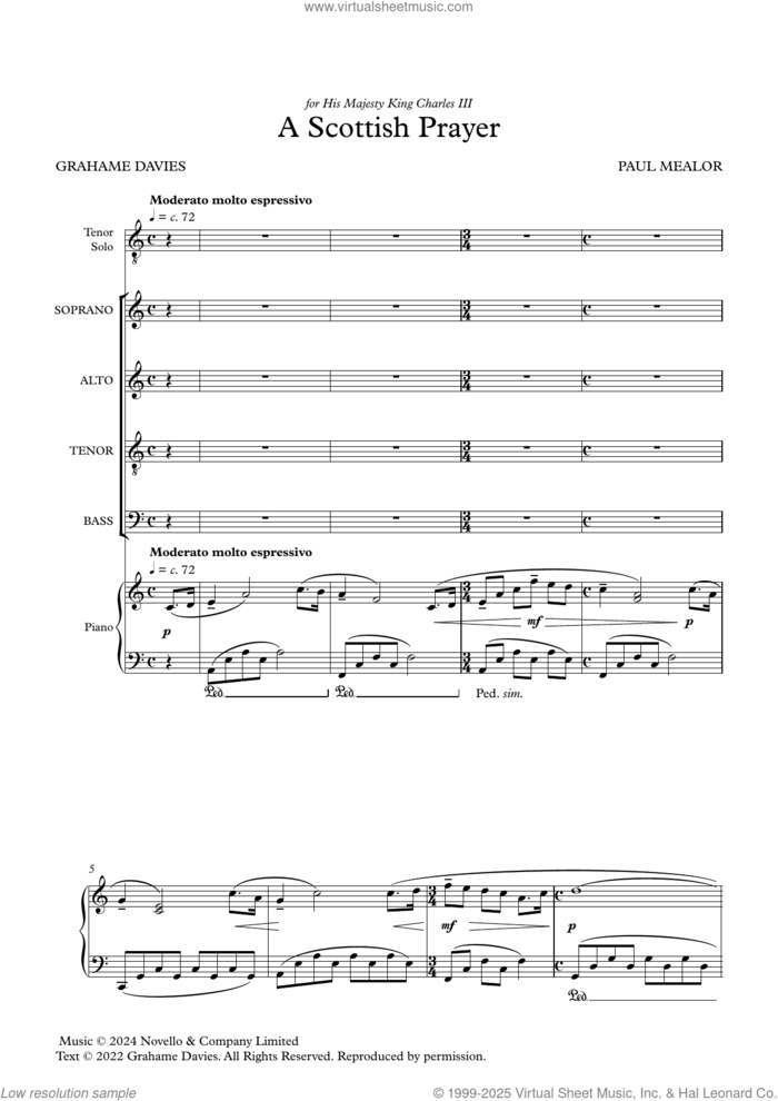 A Scottish Prayer sheet music for choir (SATB: soprano, alto, tenor, bass) by Paul Mealor, classical score, intermediate skill level