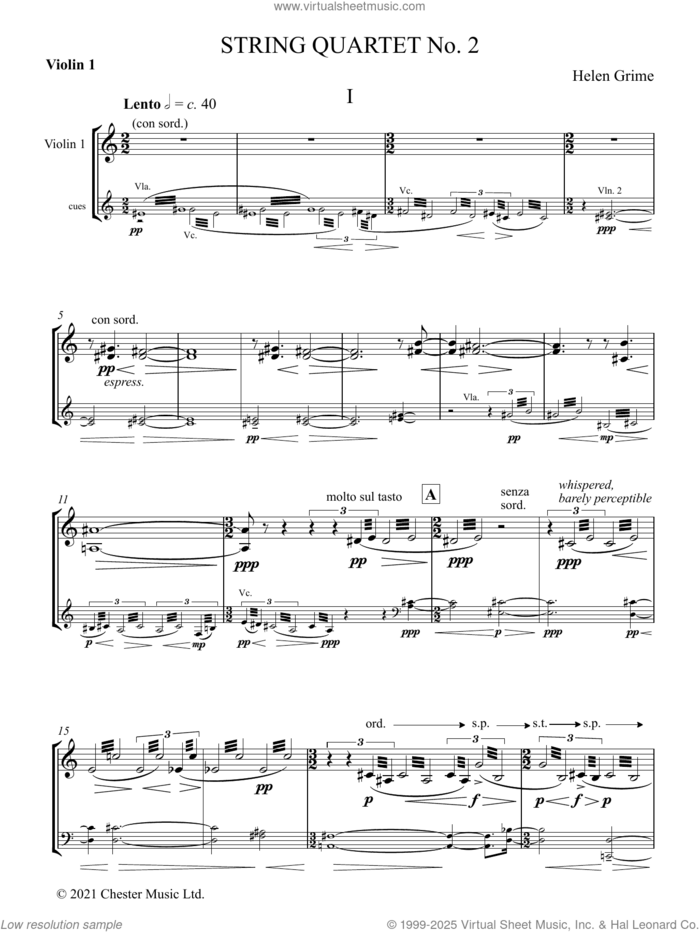 String Quartet No. 2 (Parts) (complete set of parts) sheet music for string quartet (violin, viola, cello) by Helen Grime, classical score, intermediate skill level