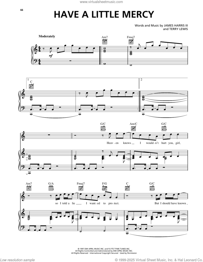 Have A Little Mercy sheet music for voice, piano or guitar by 4.0, James Harris and Terry Lewis, intermediate skill level