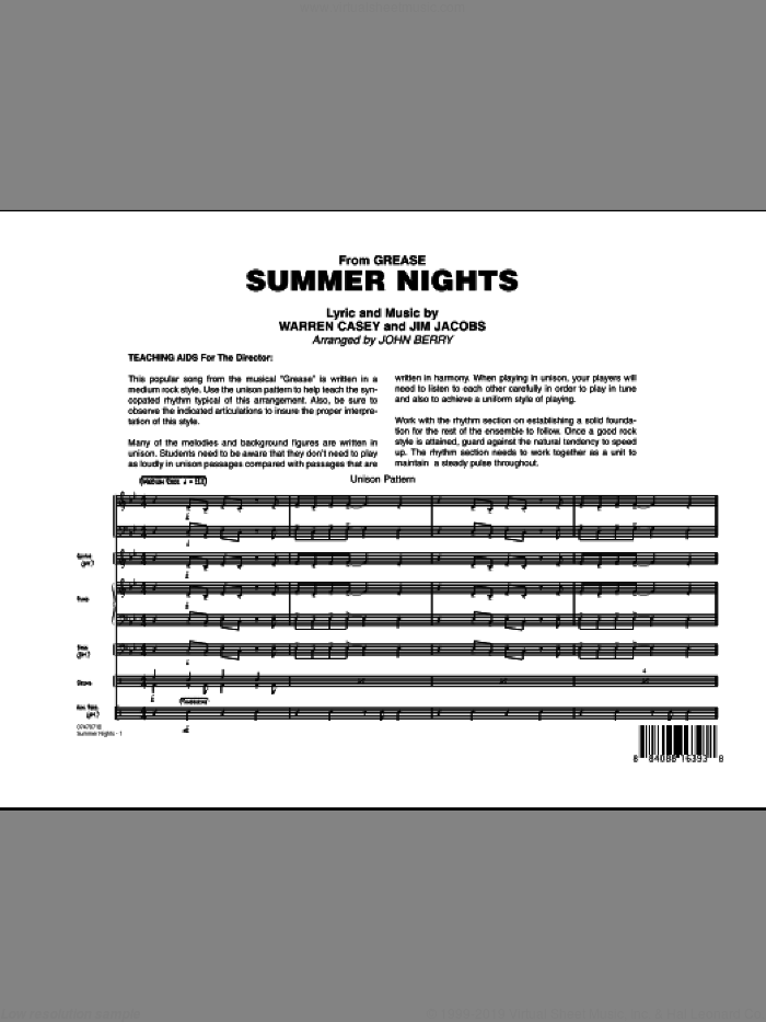 Summer Nights (from Grease) (COMPLETE) sheet music for jazz band by Jim Jacobs, Warren Casey and John Berry, intermediate skill level