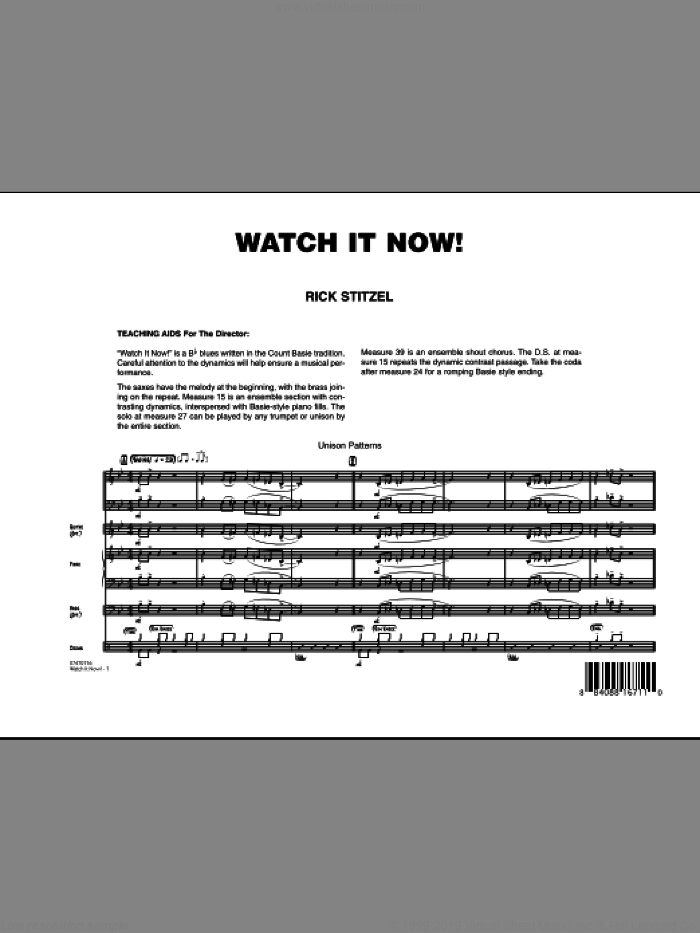 Watch It Now! (COMPLETE) sheet music for jazz band by Rick Stitzel, intermediate skill level