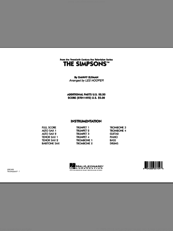 The Simpsons (COMPLETE) sheet music for jazz band by Danny Elfman and Les Hooper, intermediate skill level