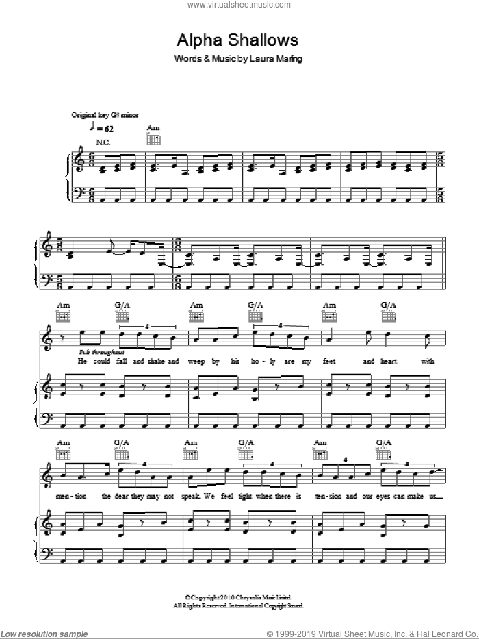 Alpha Shallows sheet music for voice, piano or guitar by Laura Marling, intermediate skill level