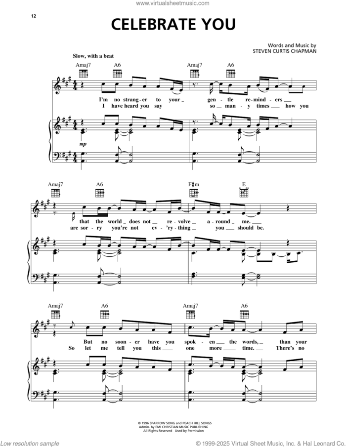 Celebrate You sheet music for voice, piano or guitar by Steven Curtis Chapman, wedding score, intermediate skill level