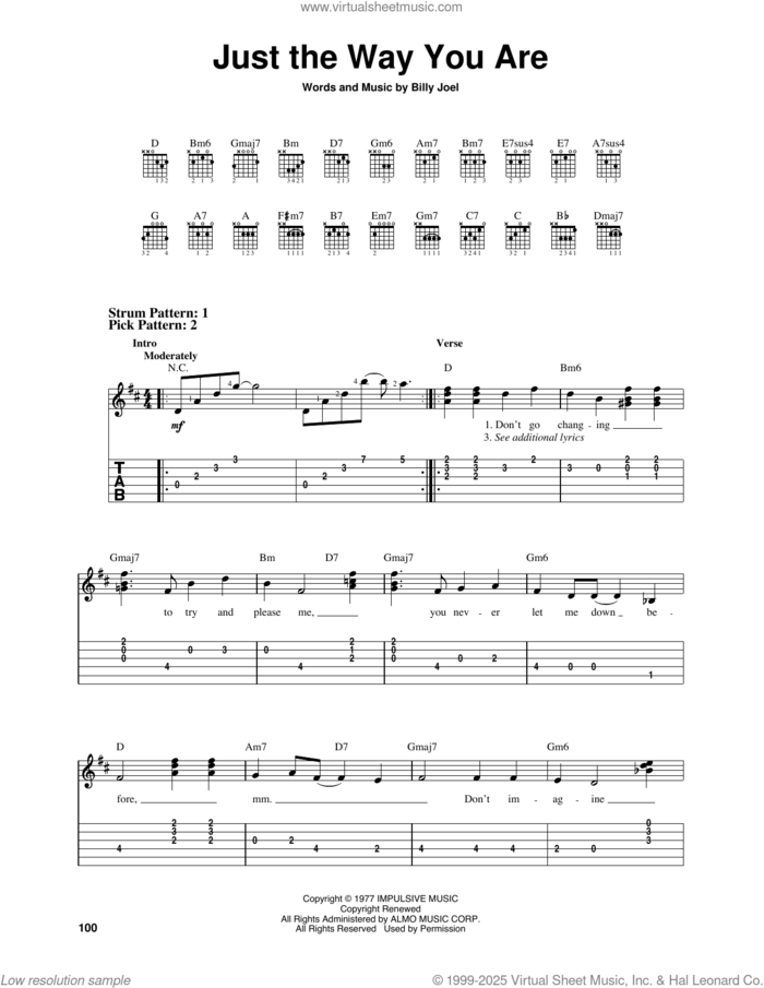 Just The Way You Are sheet music for guitar solo (easy tablature) by Billy Joel, easy guitar (easy tablature)