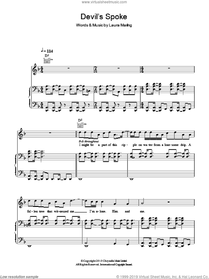Devil's Spoke sheet music for voice, piano or guitar by Laura Marling, intermediate skill level