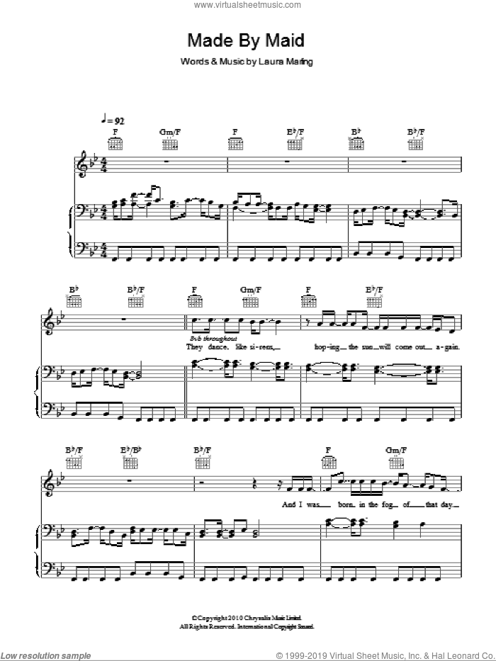 Made By Maid sheet music for voice, piano or guitar by Laura Marling, intermediate skill level