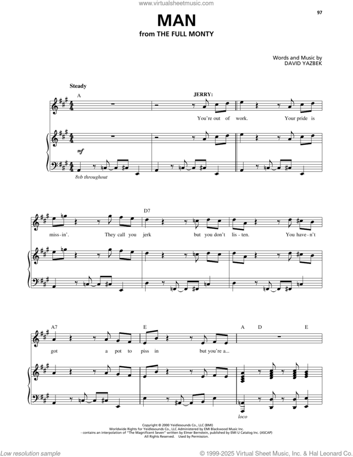 Man (from The Full Monty) sheet music for voice, piano or guitar by David Yazbek, classical score, intermediate skill level