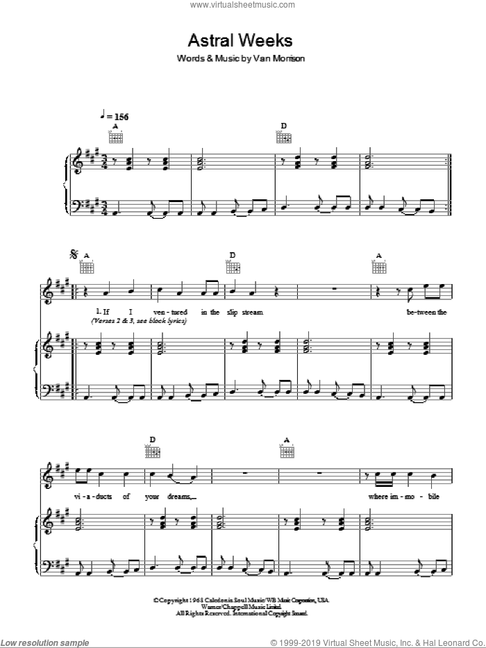 Astral Weeks sheet music for voice, piano or guitar by Van Morrisson and Van Morrison, intermediate skill level