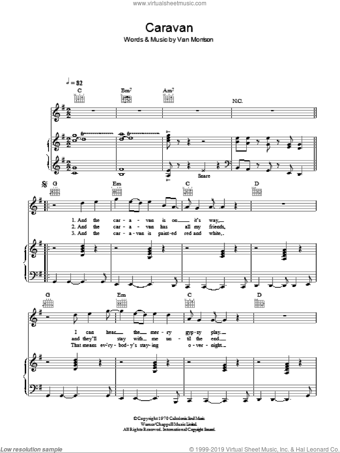 Caravan sheet music for voice, piano or guitar by Van Morrisson and Van Morrison, intermediate skill level