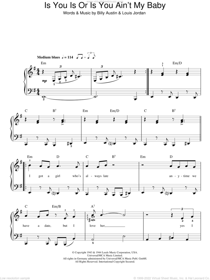 Is You Is Or Is You Ain't My Baby? sheet music for piano solo by Diana Krall, Billy Austin and Louis Jordan, easy skill level