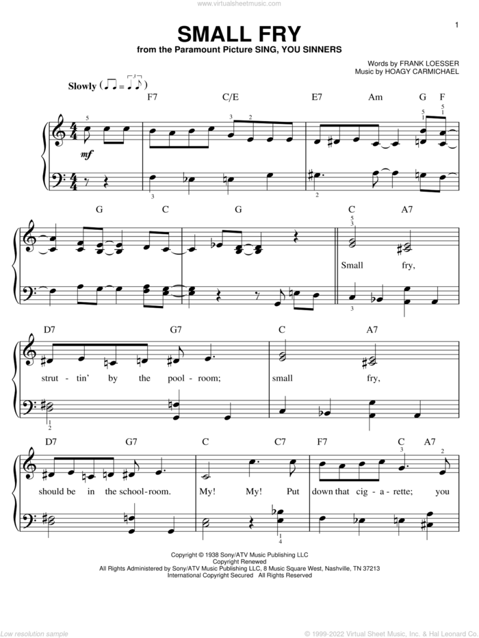 Small Fry sheet music for piano solo by Hoagy Carmichael and Frank Loesser, easy skill level