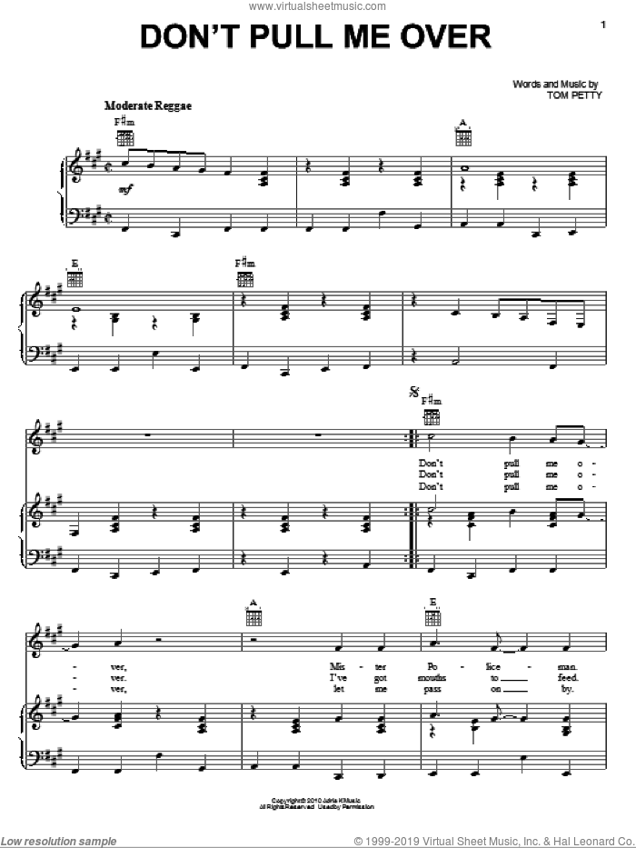 Don't Pull Me Over sheet music for voice, piano or guitar by Tom Petty And The Heartbreakers and Tom Petty, intermediate skill level