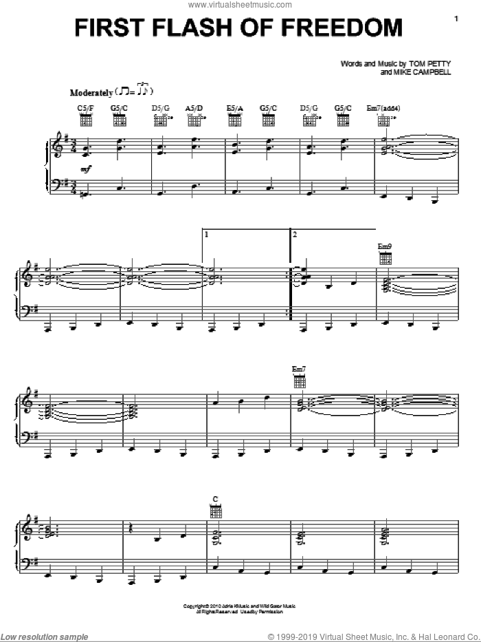 First Flash Of Freedom sheet music for voice, piano or guitar by Tom Petty And The Heartbreakers, Mike Campbell and Tom Petty, intermediate skill level