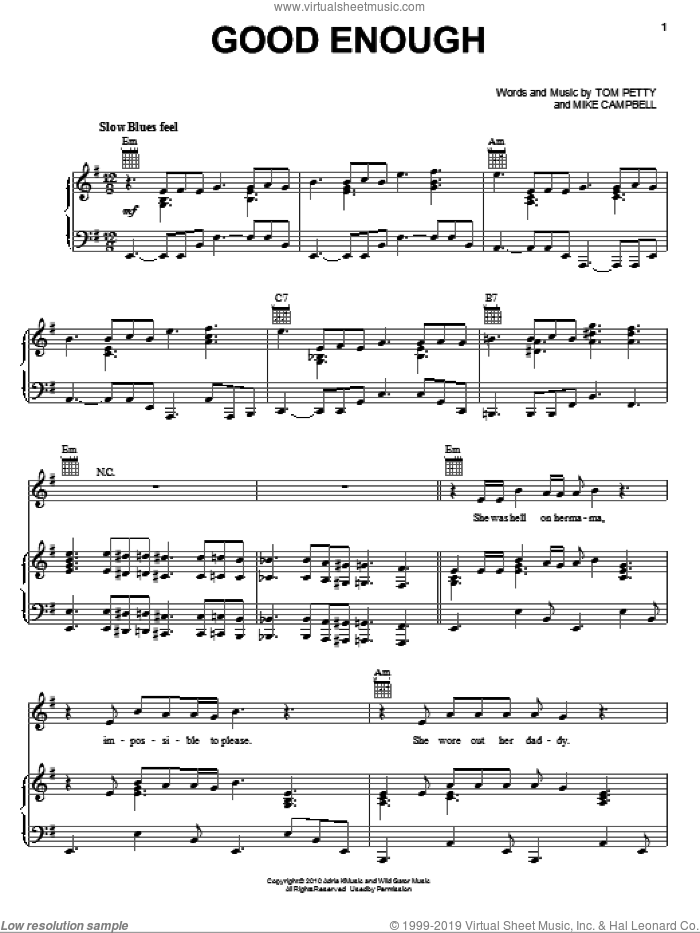 Good Enough sheet music for voice, piano or guitar by Tom Petty And The Heartbreakers, Mike Campbell and Tom Petty, intermediate skill level