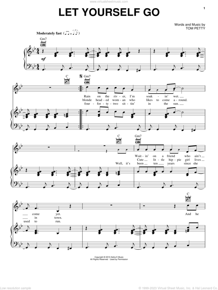 Let Yourself Go sheet music for voice, piano or guitar by Tom Petty And The Heartbreakers and Tom Petty, intermediate skill level