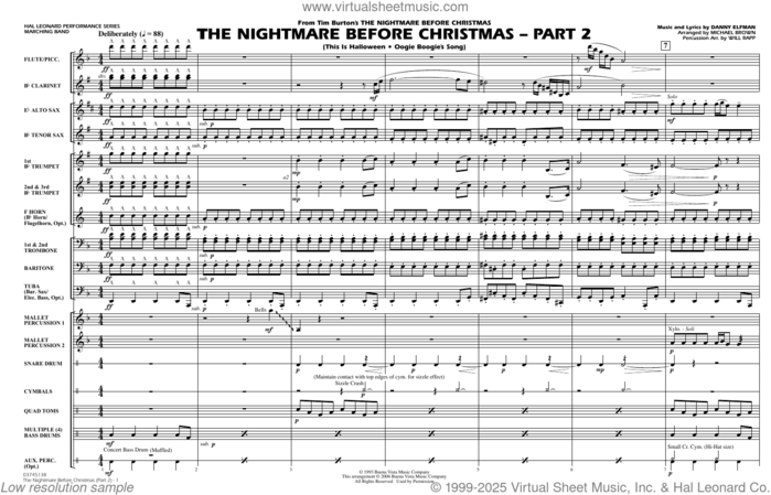 The Nightmare Before Christmas (Part 2) (arr. Michael Brown) (COMPLETE) sheet music for marching band by Michael Brown, Danny Elfman and Will Rapp, intermediate skill level