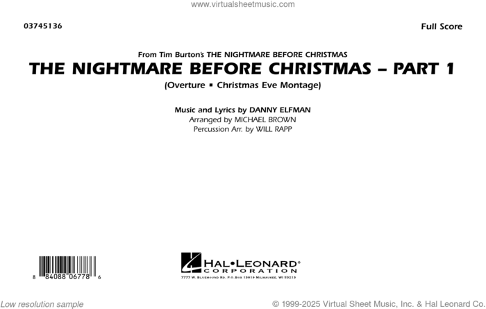 The Nightmare Before Christmas (Part 1) (arr. Michael Brown) (COMPLETE) sheet music for marching band by Michael Brown, Danny Elfman and Will Rapp, intermediate skill level