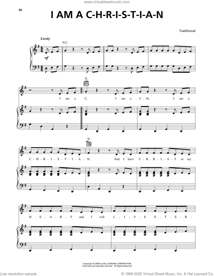 I Am A C-H-R-I-S-T-I-A-N sheet music for voice, piano or guitar, intermediate skill level