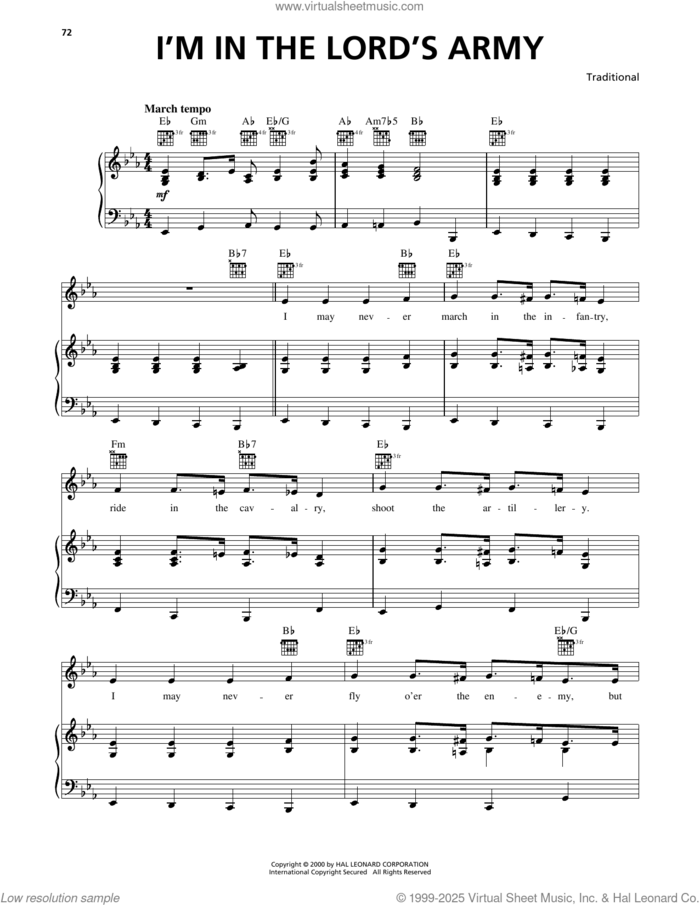 I'm In The Lord's Army sheet music for voice, piano or guitar, intermediate skill level