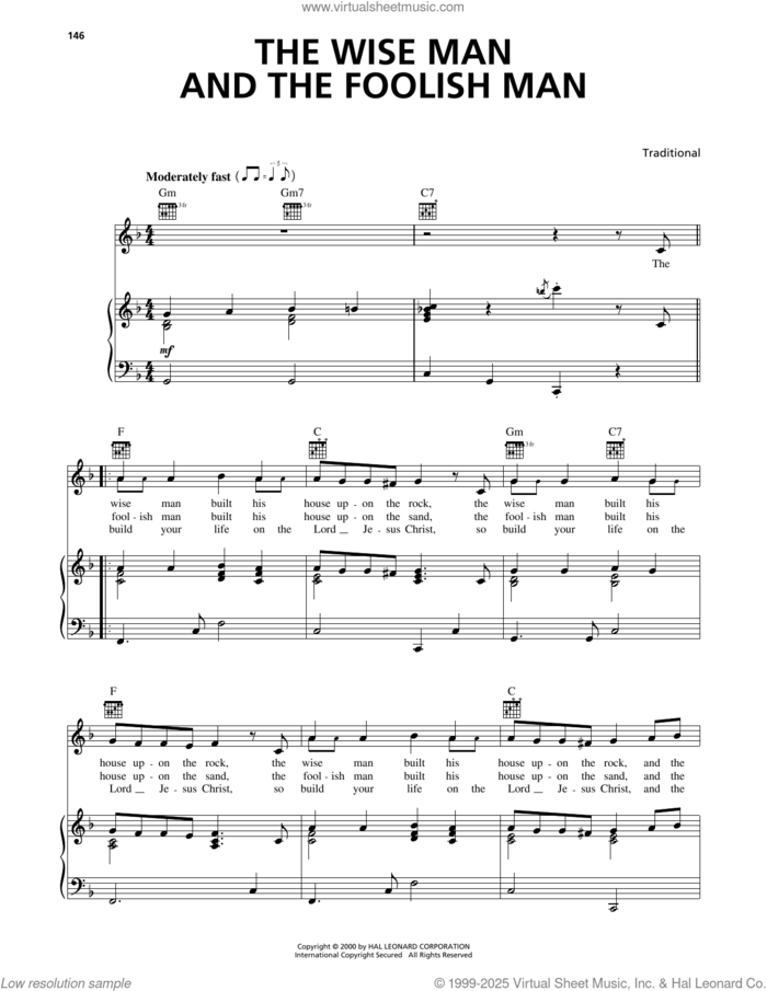 The Wise Man And The Foolish Man sheet music for voice, piano or guitar, intermediate skill level