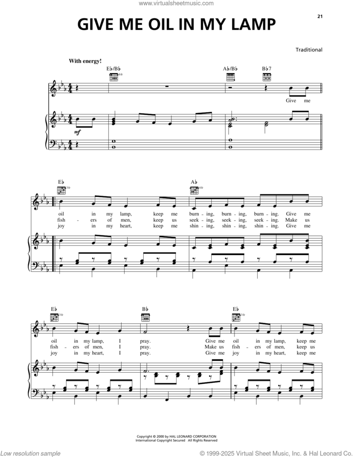 Give Me Oil In My Lamp sheet music for voice, piano or guitar, intermediate skill level