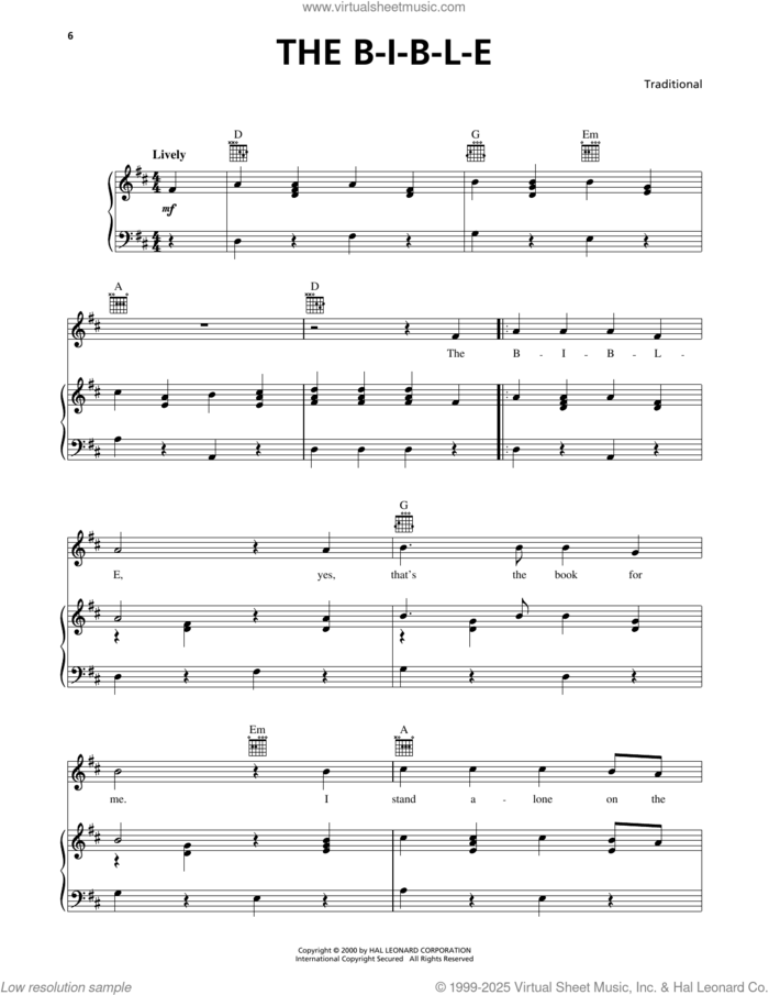 The B-I-B-L-E sheet music for voice, piano or guitar, intermediate skill level