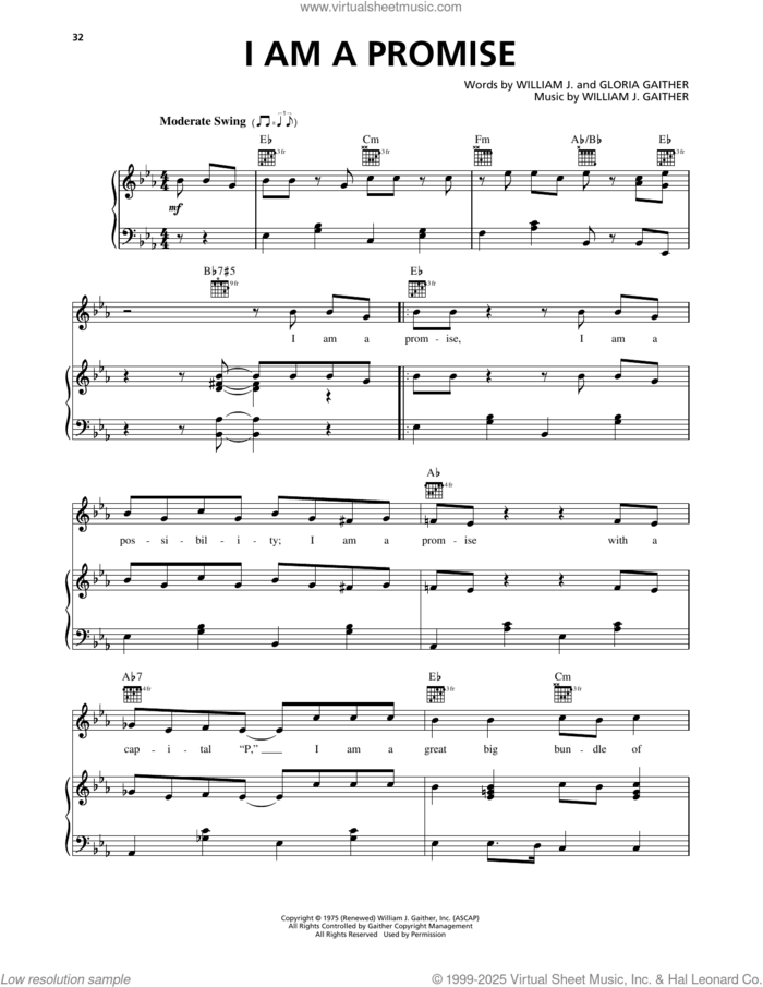 I Am A Promise sheet music for voice, piano or guitar by Bill Gaither, Gloria Gaither and William J. Gaither, intermediate skill level