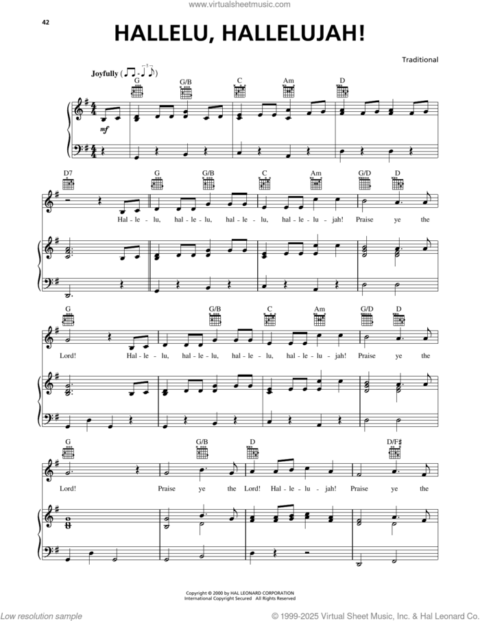 Hallelu, Hallelujah! sheet music for voice, piano or guitar, intermediate skill level