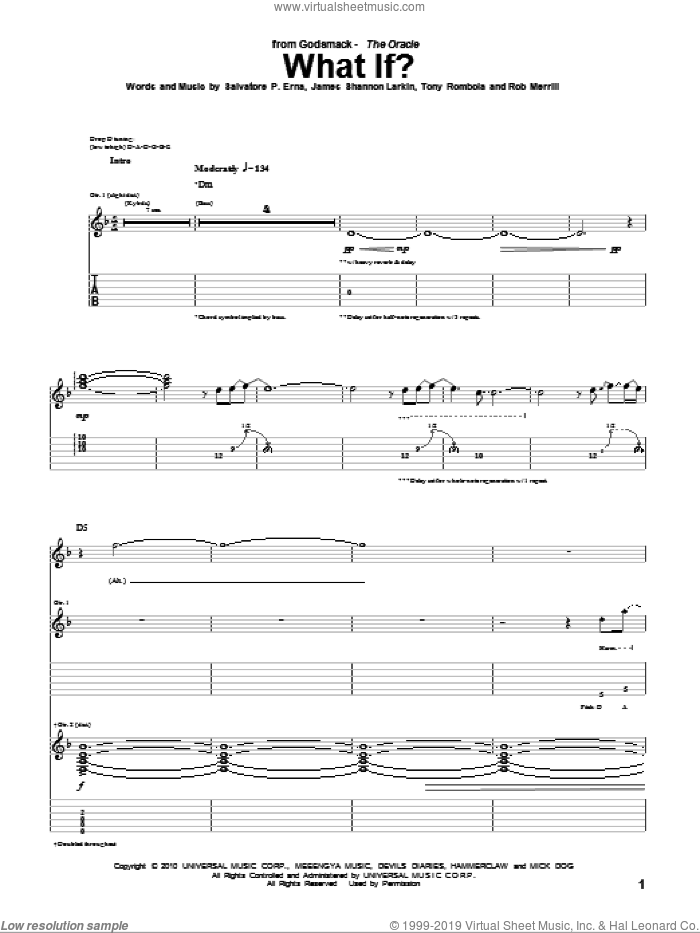 What If? sheet music for guitar (tablature) by Godsmack, James Shannon Larkin, Rob Merrill, Salvatore P. Erna and Tony Rombola, intermediate skill level